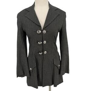 Wendy Trendy Italy Y2K Pinstripe Wool Blend Blazer Jacket Silver Buttons 42 US 4